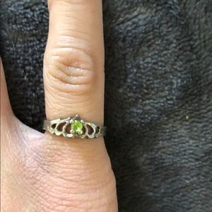 Sterling silver peridot/green stone Pinky/toe ring